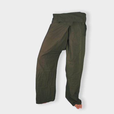 green cotton fisherman pants