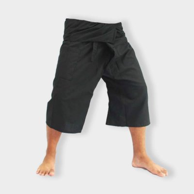 3/4 length fisherman pants black cotton