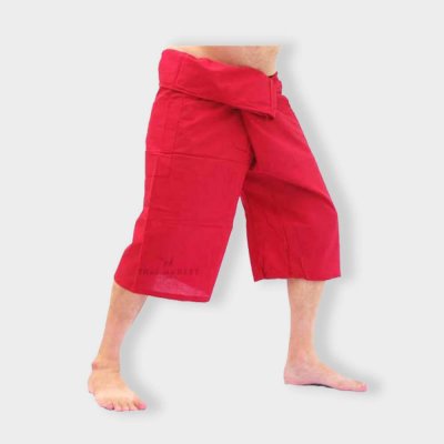 3/4 length fisherman pants red cotton
