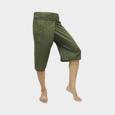 green 3/4 fisherman cotton fisherman pants