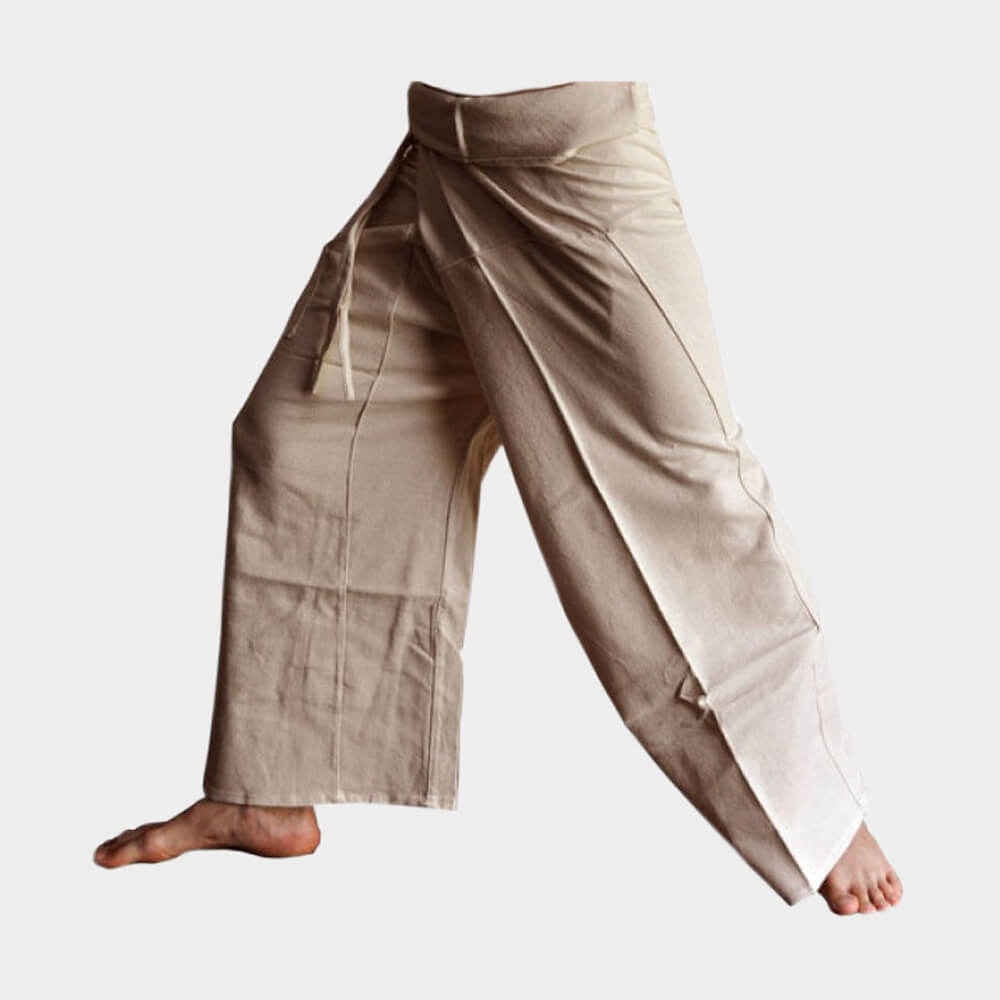 Beige Cotton Fisherman Pants